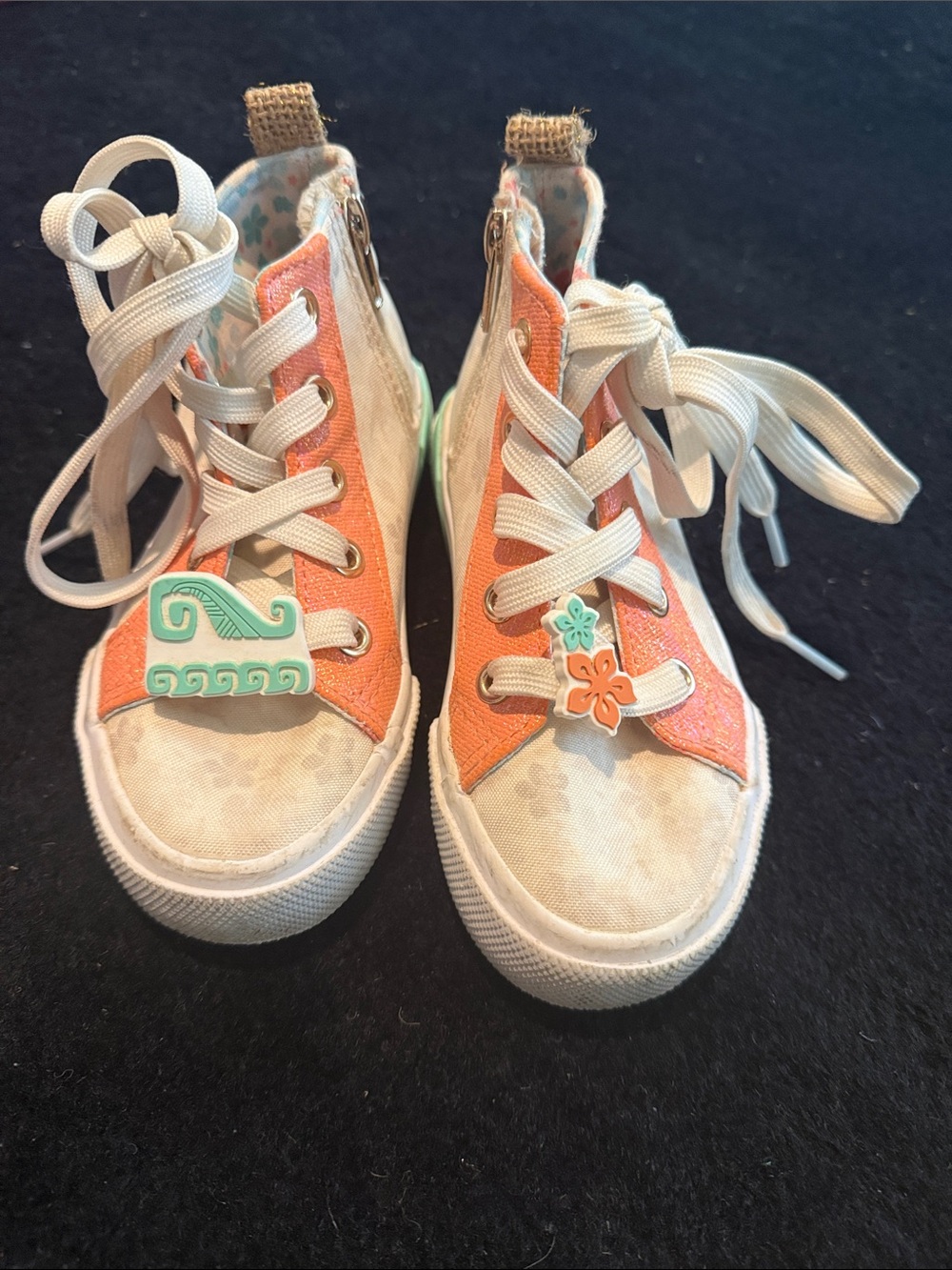 Kids High-Top Sneakers in Orange and Cream with Playful Charms